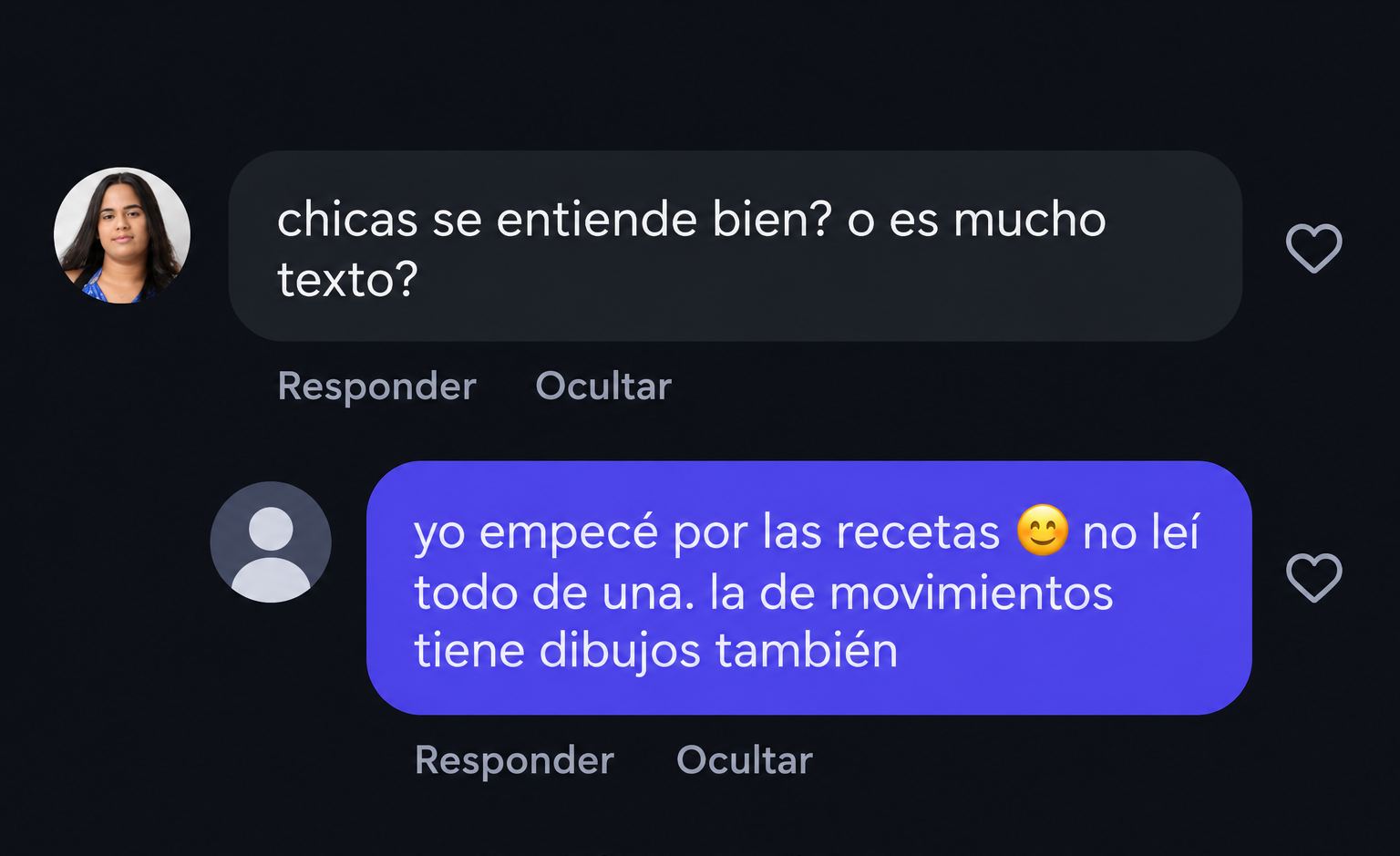 Conversa fictícia em interface escura-8